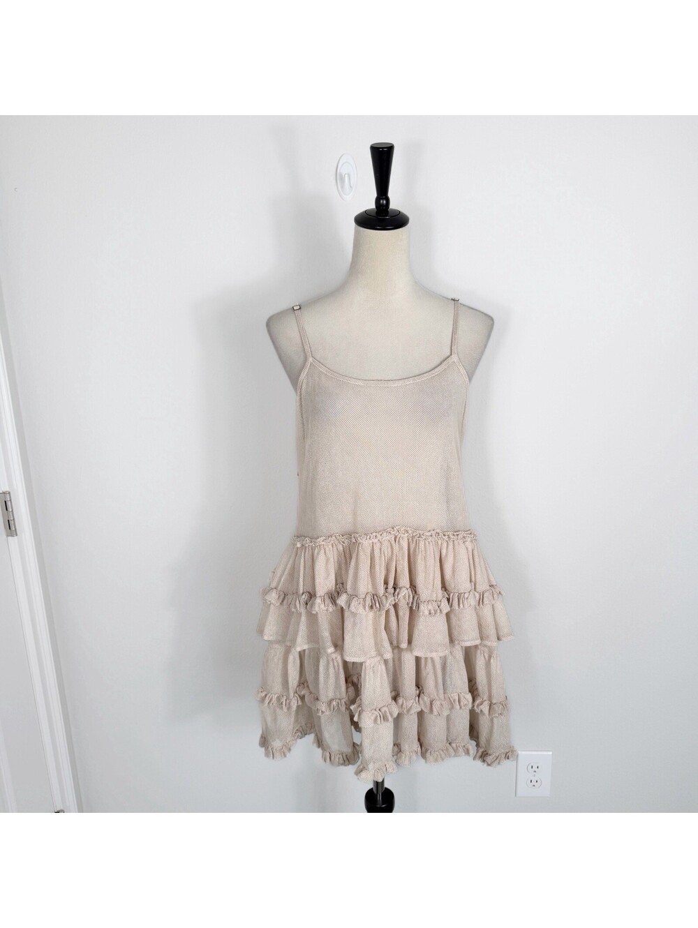 Krista Larson Cotton Tiered Ruffle Slip Mini Dress Boho Lagenlook One Size